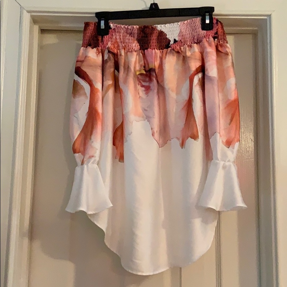 Satin, off the shoulder shirt